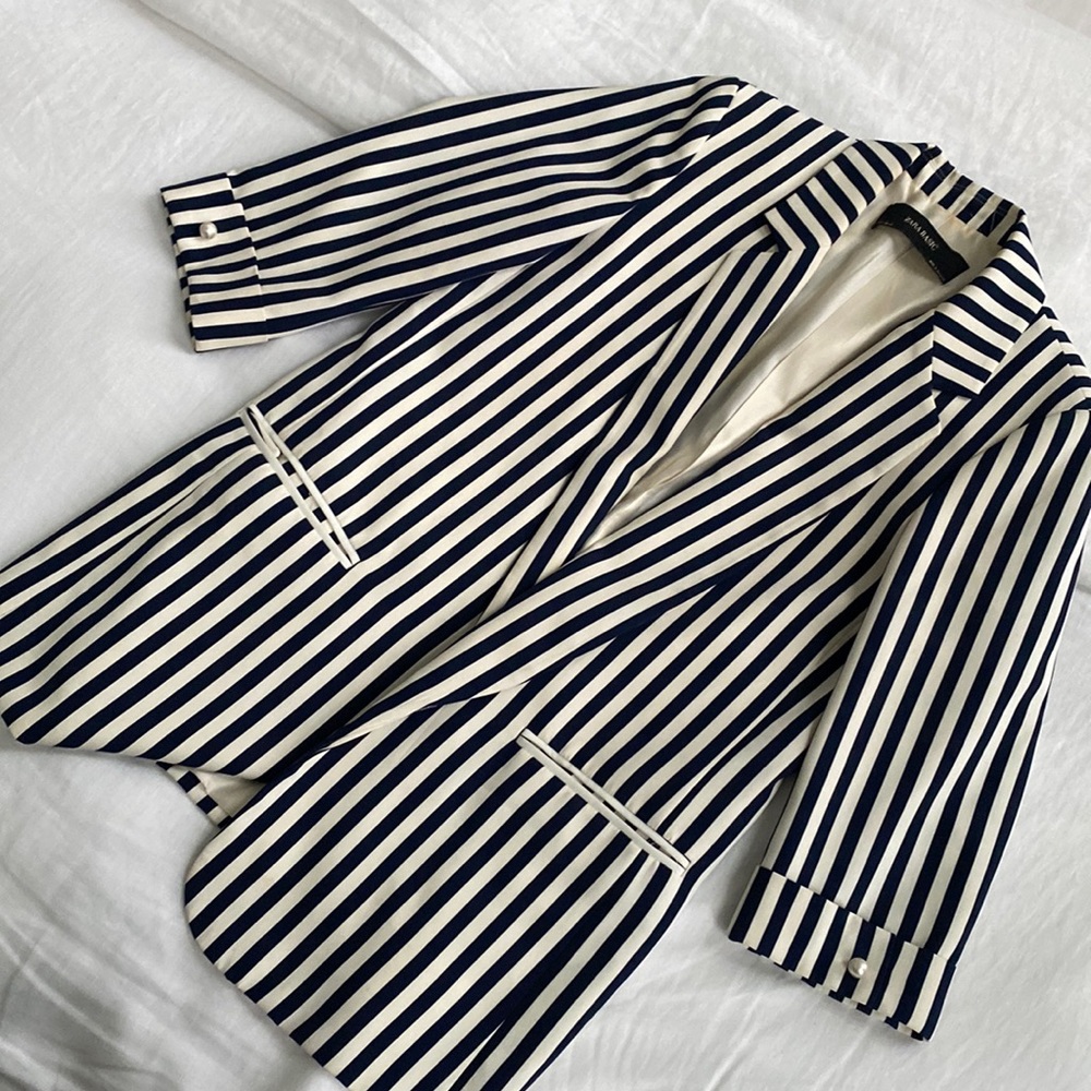 Zara Striped Boyfriend Blazer, Size S